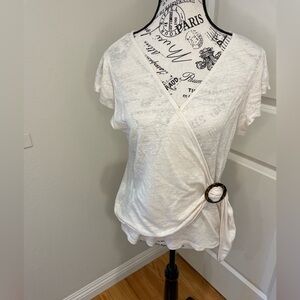 Banana Republic Linen Wrap Top Off White Size Medium